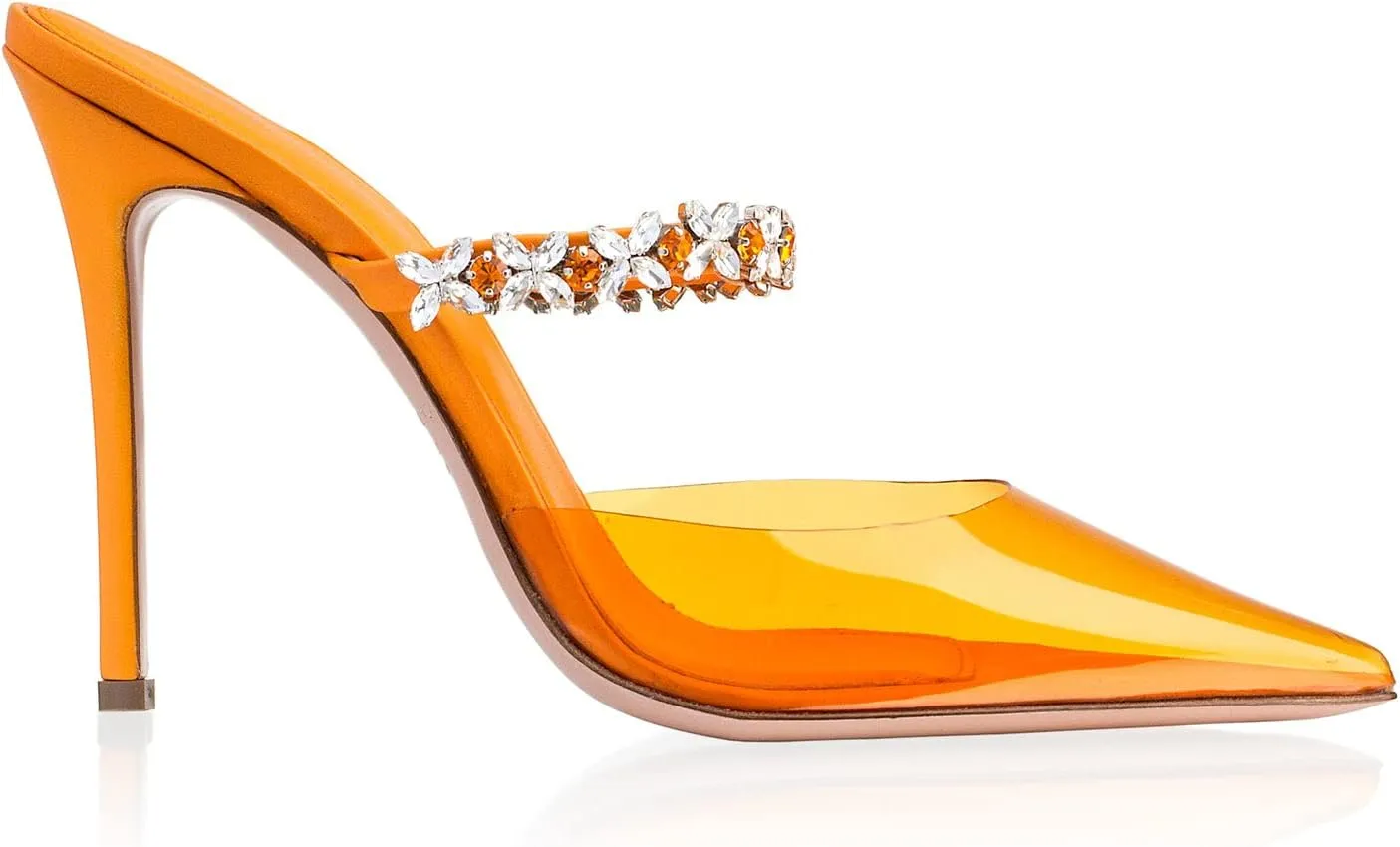 Heeled Mules Gem-Crystal Chain Embellished Strap High Stiletto Heels Sandals