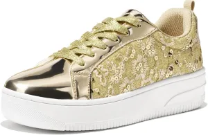 HEEZ Womens Platform Sneakers Fashion Star Tennis Shoes Lace Up Glitter Comfortable Walking Shoes
