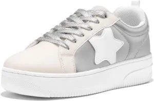 HEEZ Womens Platform Sneakers Fashion Star Tennis Shoes Lace Up Glitter Comfortable Walking Shoes