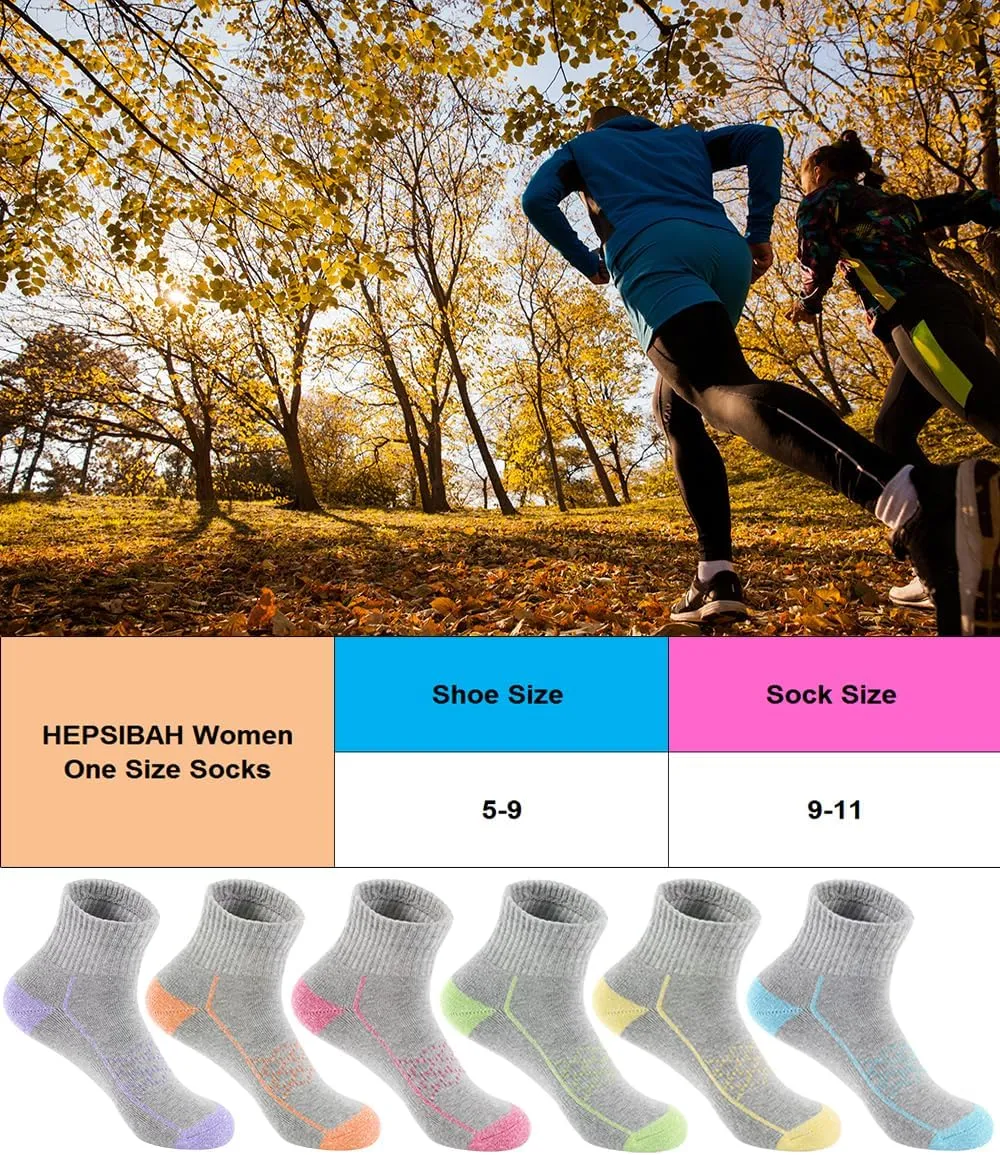 Hepsibah Womens Ankle Athletic Socks Cotton Thick Cushioned Low Cut Running Socks 6 Pack