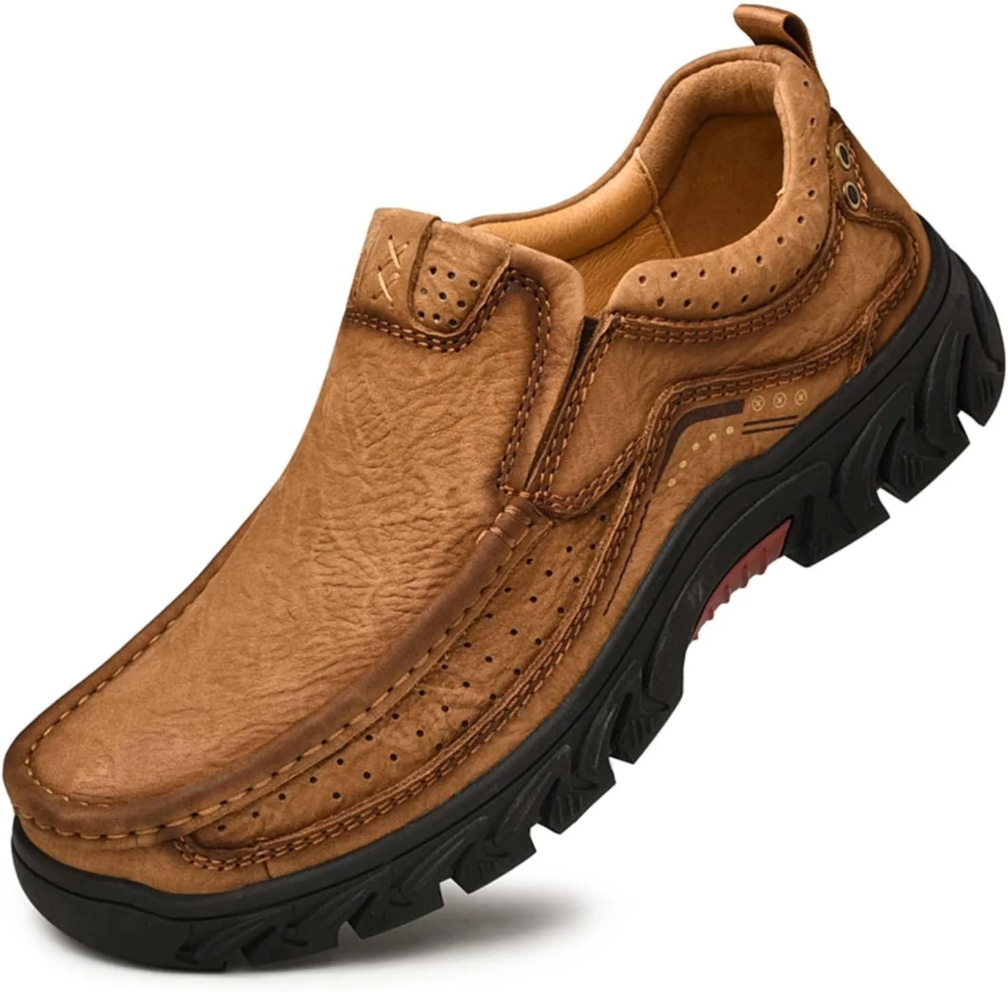 HESBITEUL Men's Leather Loafers Office Slip-on Shoes Casual Walking for Work Outdoor Trekking