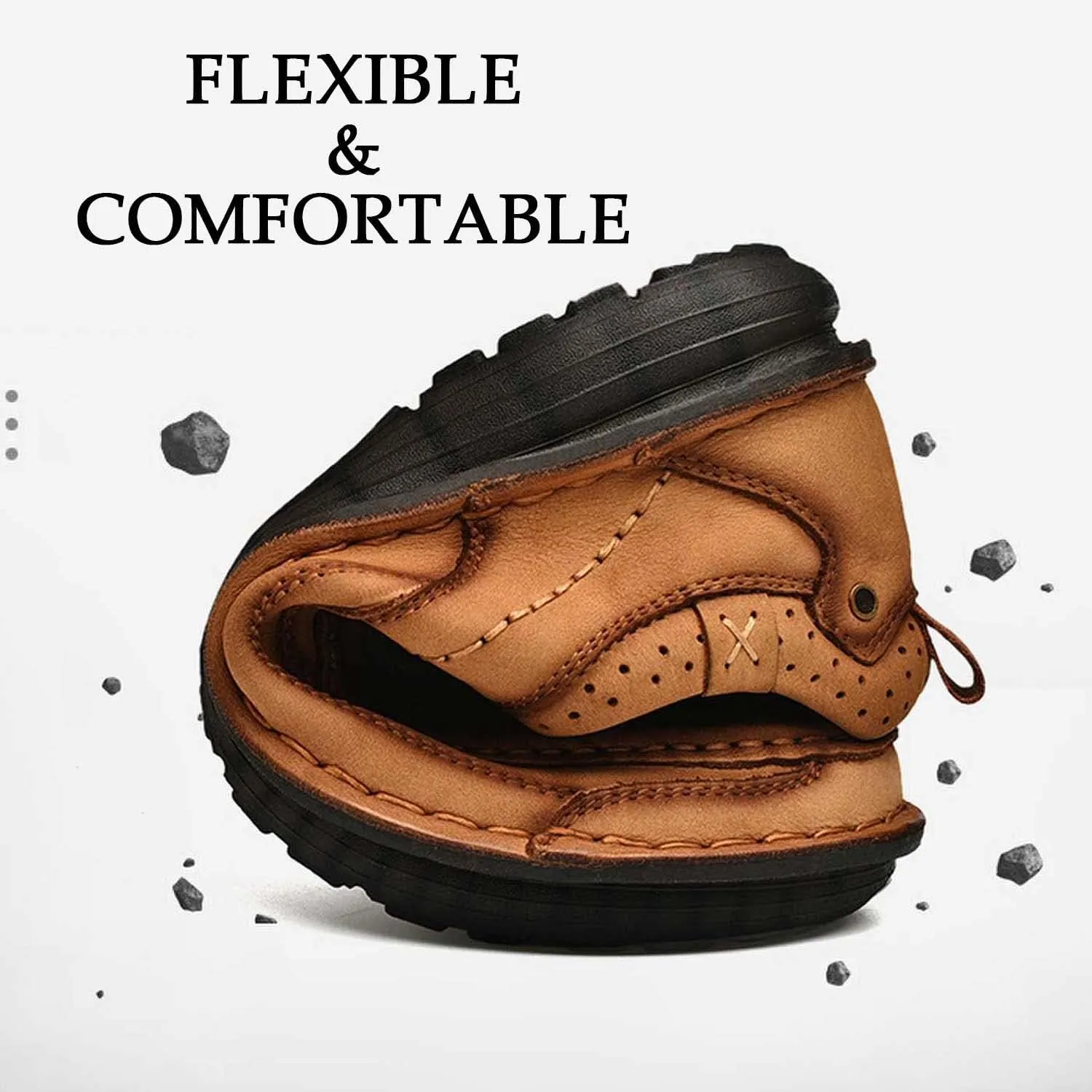 HESBITEUL Men's Leather Loafers Office Slip-on Shoes Casual Walking for Work Outdoor Trekking