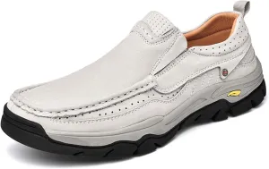 HESBITEUL Men's Leather Loafers Office Slip-on Shoes Casual Walking for Work Outdoor Trekking