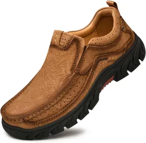 HESBITEUL Men's Leather Loafers Office Slip-on Shoes Casual Walking for Work Outdoor Trekking