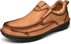 HESBITEUL Men's Leather Loafers Office Slip-on Shoes Casual Walking for Work Outdoor Trekking