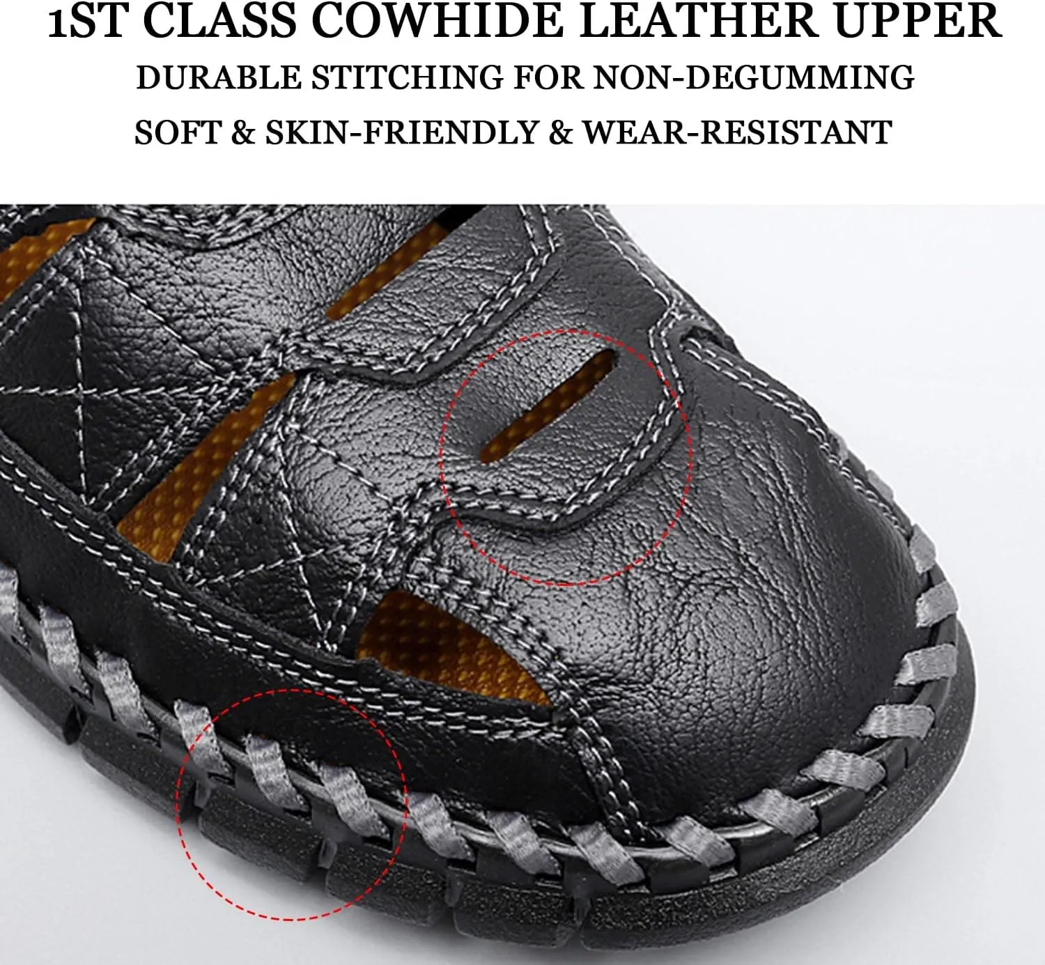 HESBITEUL Men's Sport Sandals Outdoor Hiking Sandals Closed Toe Leather Athletic Lightweight Trail Walking Casual Sandals Water Arch Support & Non-slipping Outsole
