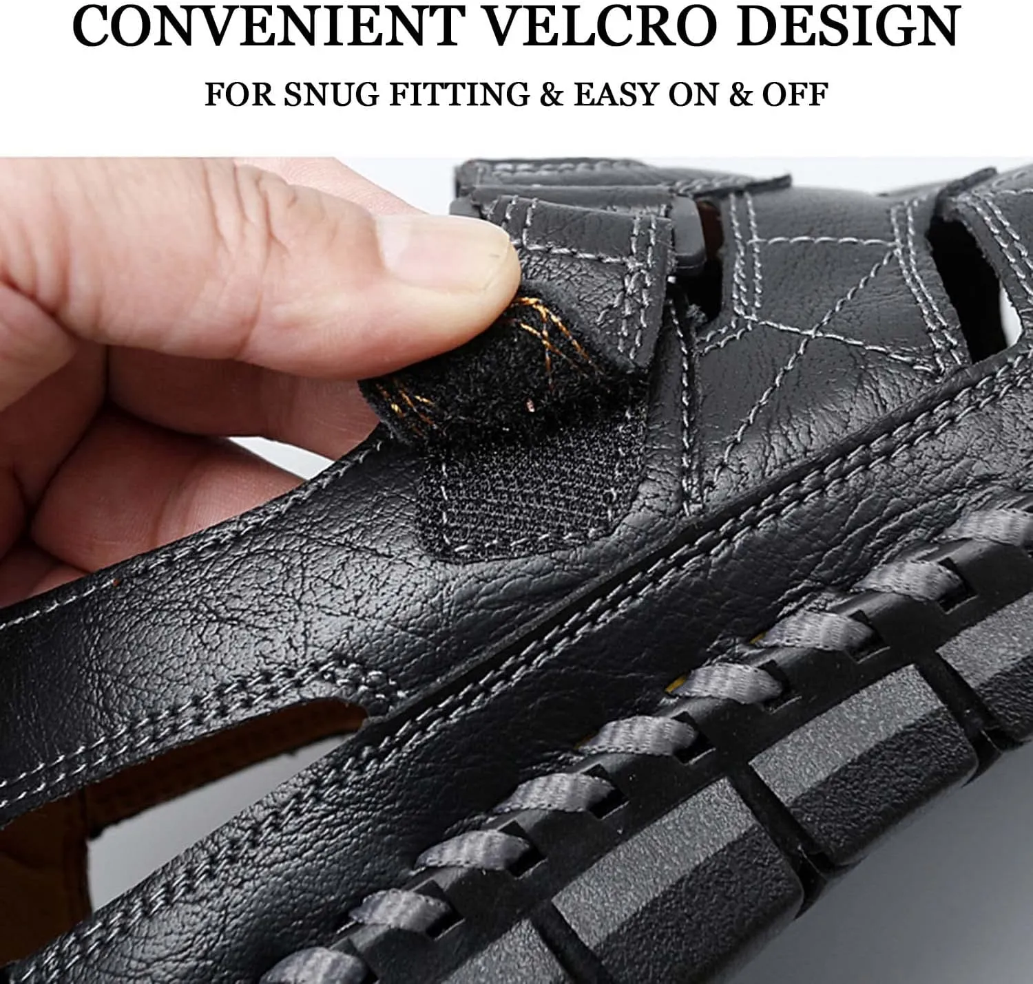 HESBITEUL Men's Sport Sandals Outdoor Hiking Sandals Closed Toe Leather Athletic Lightweight Trail Walking Casual Sandals Water Arch Support & Non-slipping Outsole