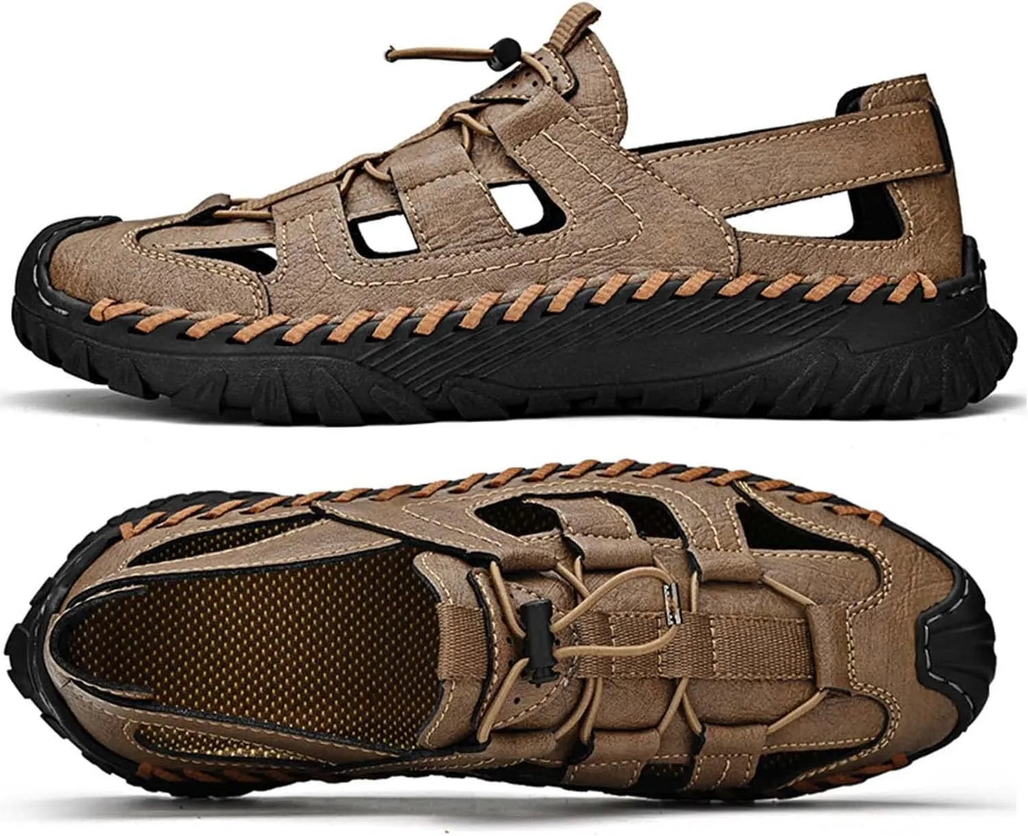 HESBITEUL Men's Sport Sandals Outdoor Hiking Sandals Closed Toe Leather Athletic Lightweight Trail Walking Casual Sandals Water Arch Support & Non-slipping Outsole