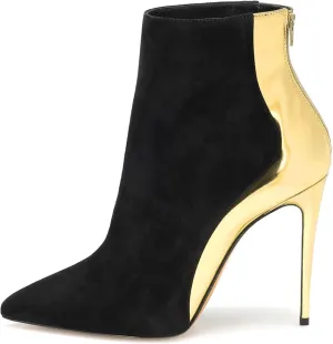 High Heel Boots for Women Heel Height (11 Cm-13 Cm) Black Sheep Jingjin Patent Leather Colorblocking Pointed Toe Back Zipper Stiletto Heel Short Boots Party Office