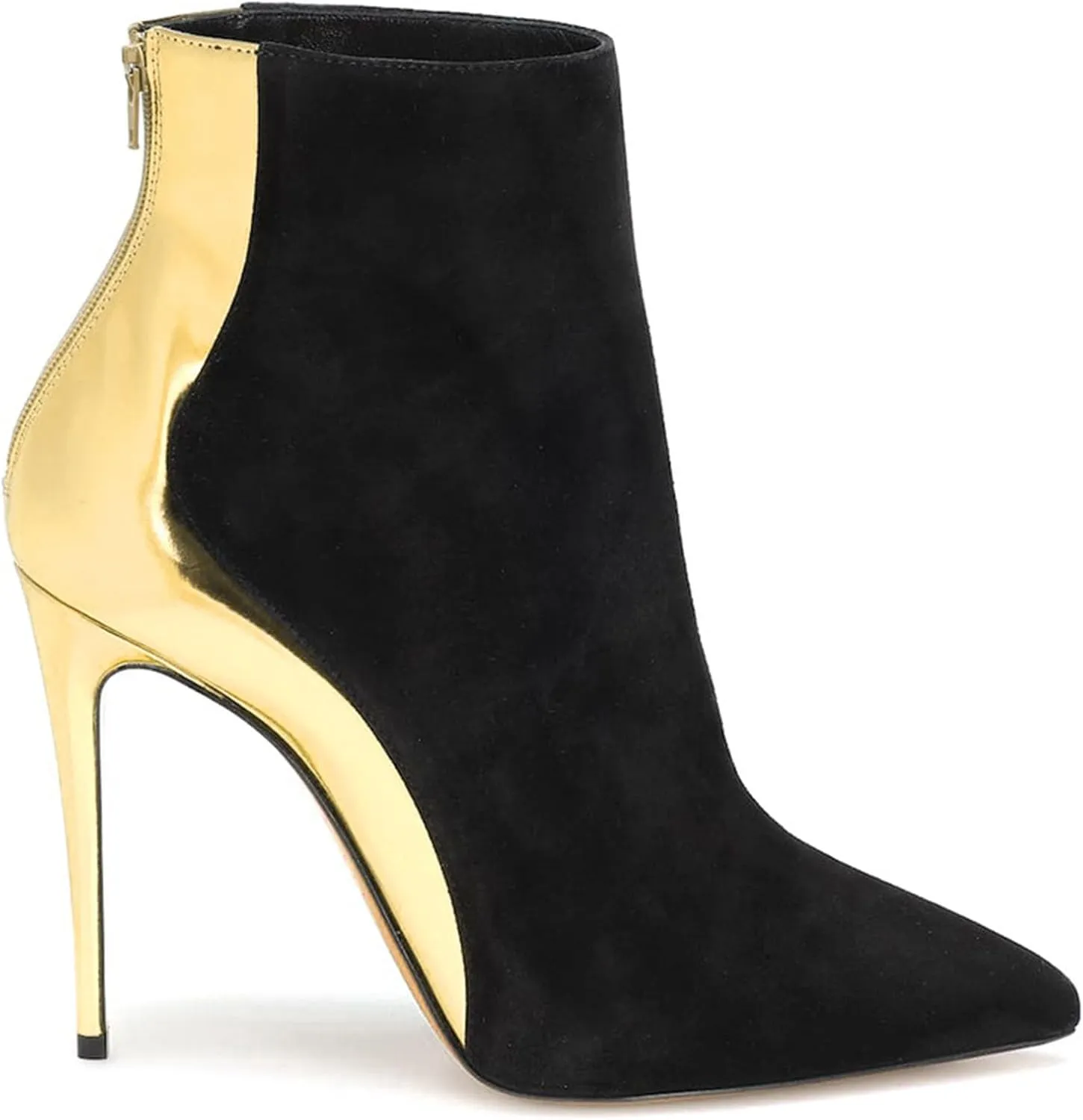 High Heel Boots for Women Heel Height (11 Cm-13 Cm) Black Sheep Jingjin Patent Leather Colorblocking Pointed Toe Back Zipper Stiletto Heel Short Boots Party Office