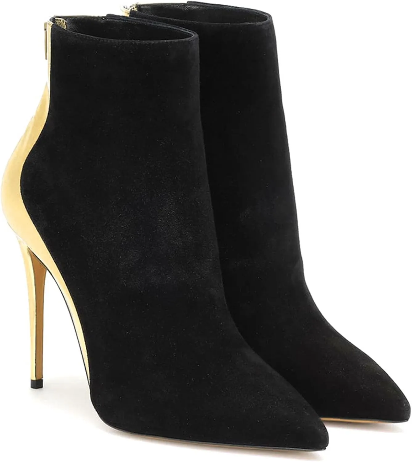 High Heel Boots for Women Heel Height (11 Cm-13 Cm) Black Sheep Jingjin Patent Leather Colorblocking Pointed Toe Back Zipper Stiletto Heel Short Boots Party Office