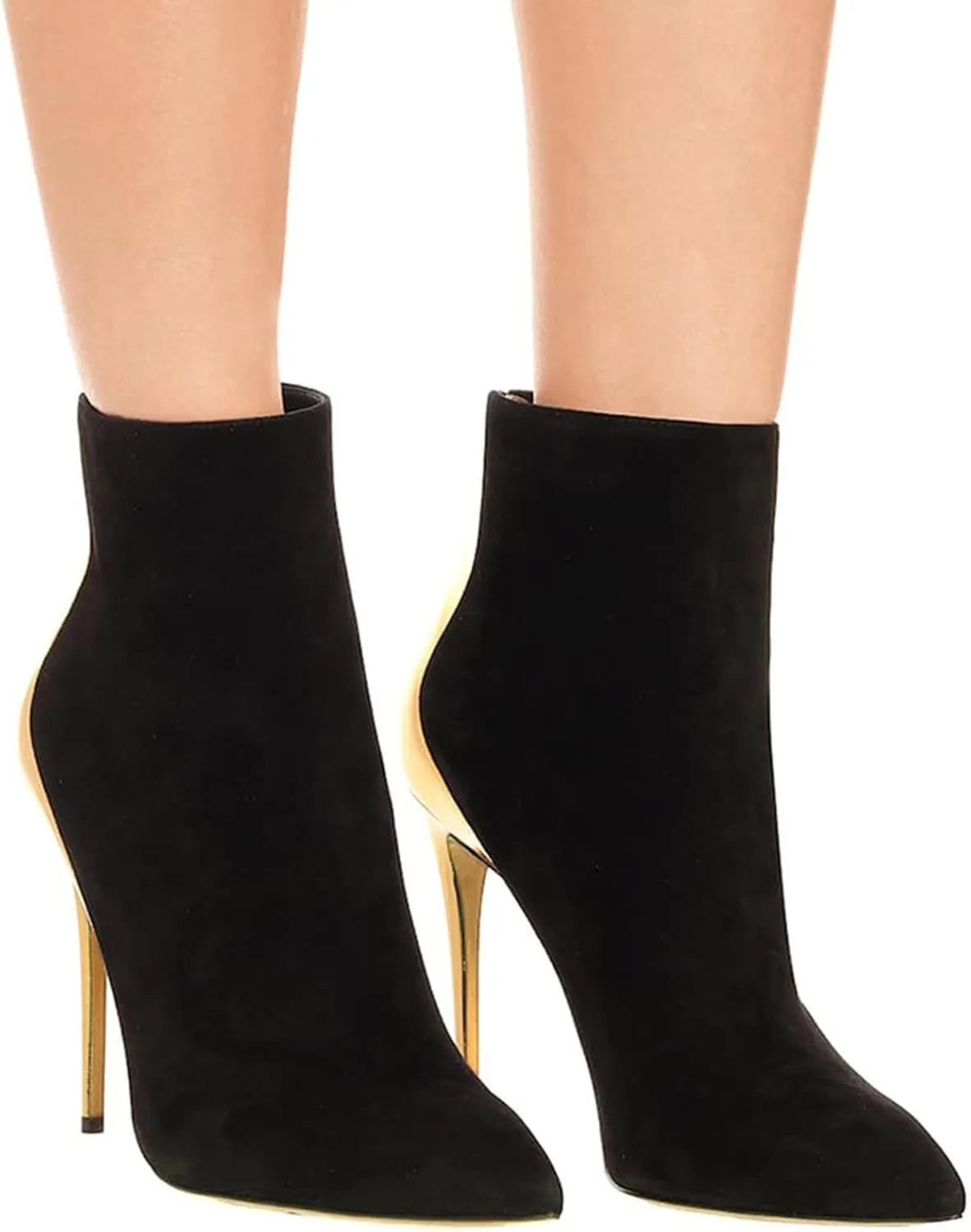 High Heel Boots for Women Heel Height (11 Cm-13 Cm) Black Sheep Jingjin Patent Leather Colorblocking Pointed Toe Back Zipper Stiletto Heel Short Boots Party Office