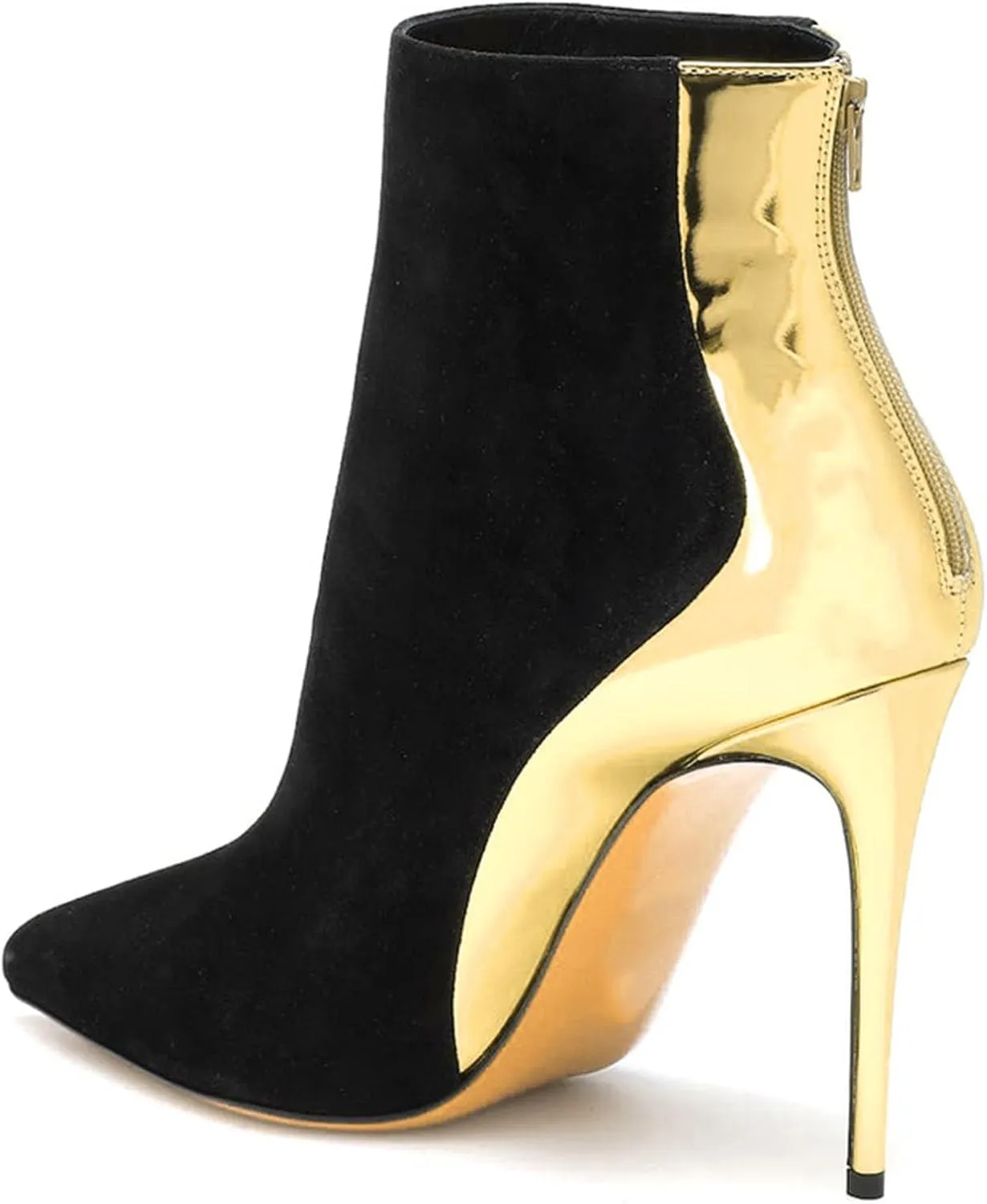 High Heel Boots for Women Heel Height (11 Cm-13 Cm) Black Sheep Jingjin Patent Leather Colorblocking Pointed Toe Back Zipper Stiletto Heel Short Boots Party Office