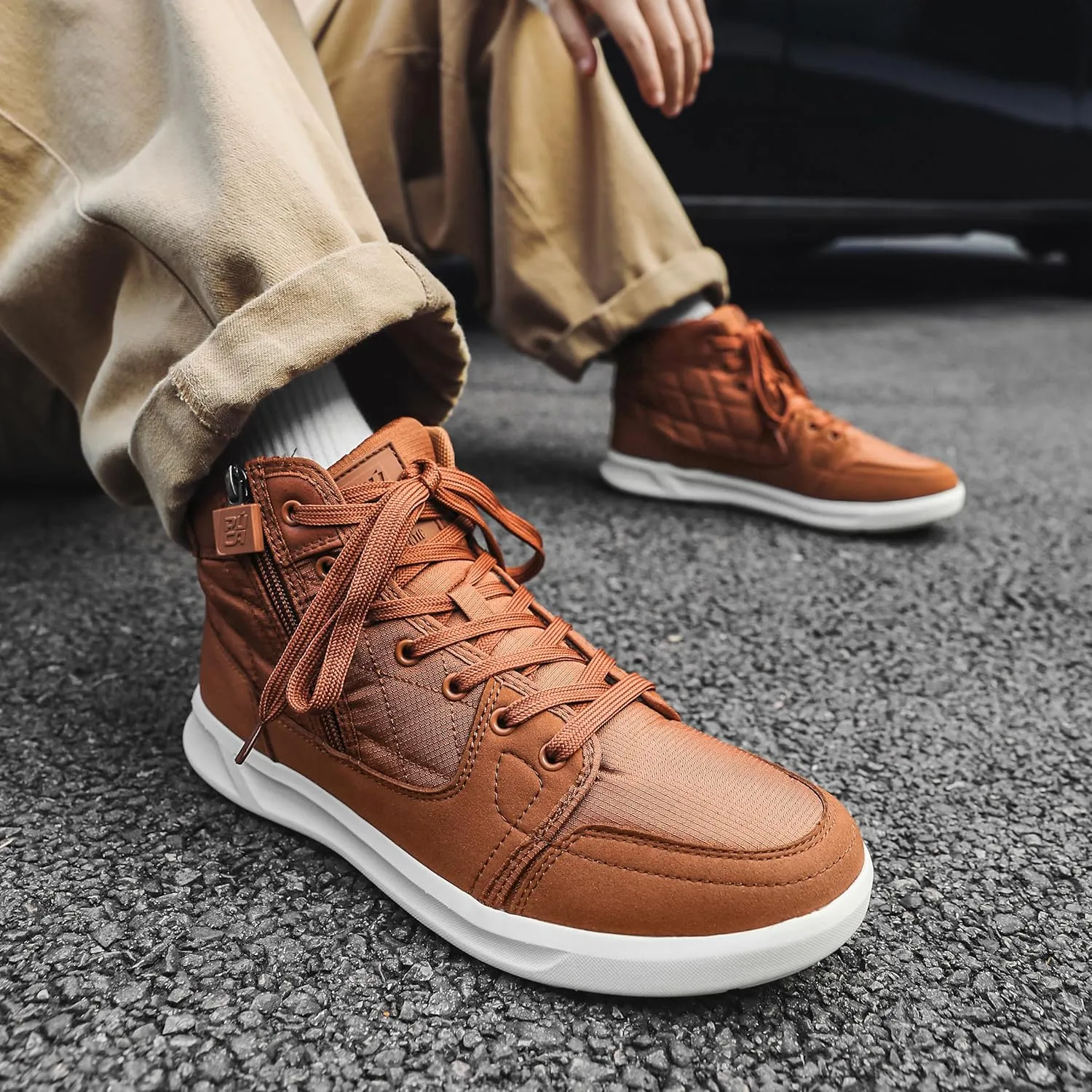 High-Top Men’s Casual Shoes - Genuine Microfiber Suede Boots with Side Zipper, Lightweight Flexible Sole, Well-Cushioned Breathable and Removable Insoles