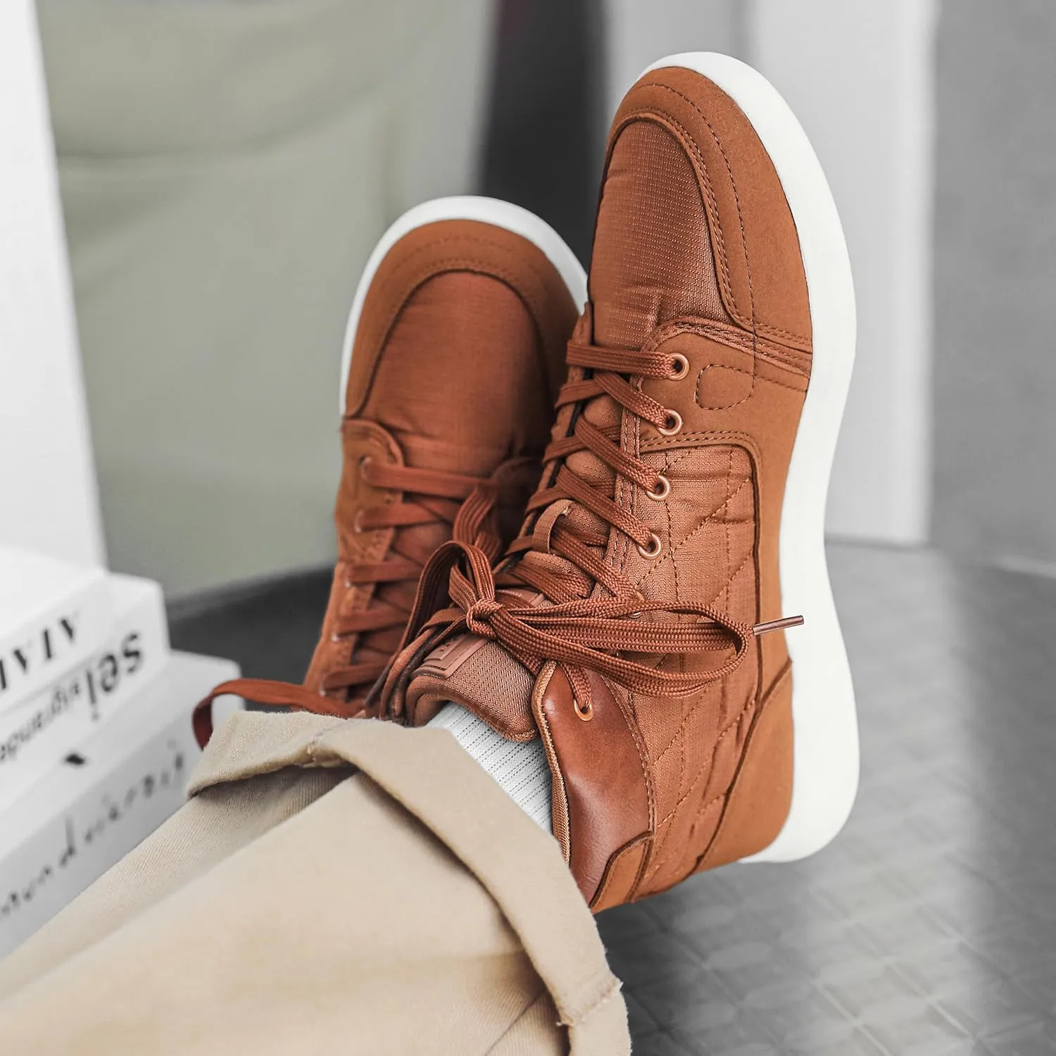High-Top Men’s Casual Shoes - Genuine Microfiber Suede Boots with Side Zipper, Lightweight Flexible Sole, Well-Cushioned Breathable and Removable Insoles