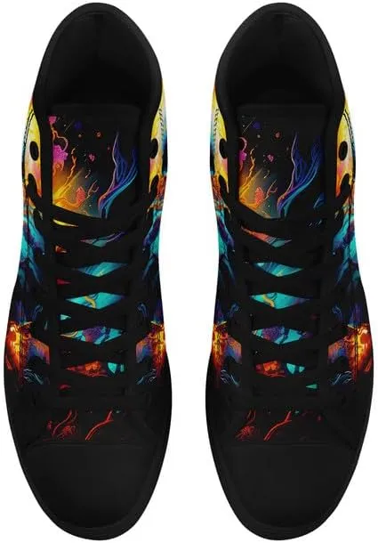 High-top Skull Canvas Sneaker for Men Women Lace up Fashion Unisex Flame Walking Casual Flat Shoes Black White Shoes