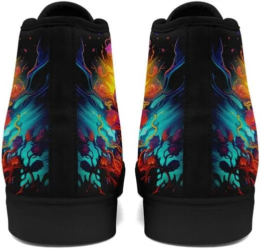 High-top Skull Canvas Sneaker for Men Women Lace up Fashion Unisex Flame Walking Casual Flat Shoes Black White Shoes