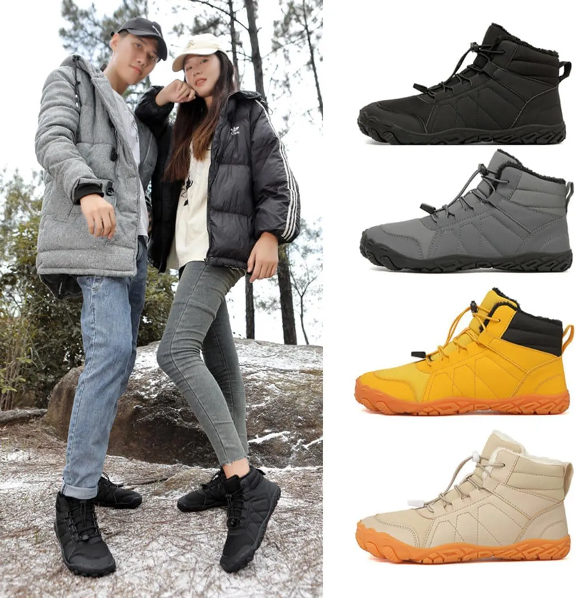 Hike Winter Footwear Barefoot Womens, Warm Waterproof Hiking Winter Barefoot Shoes Men, Anti-slip Barefoot Boots Winter