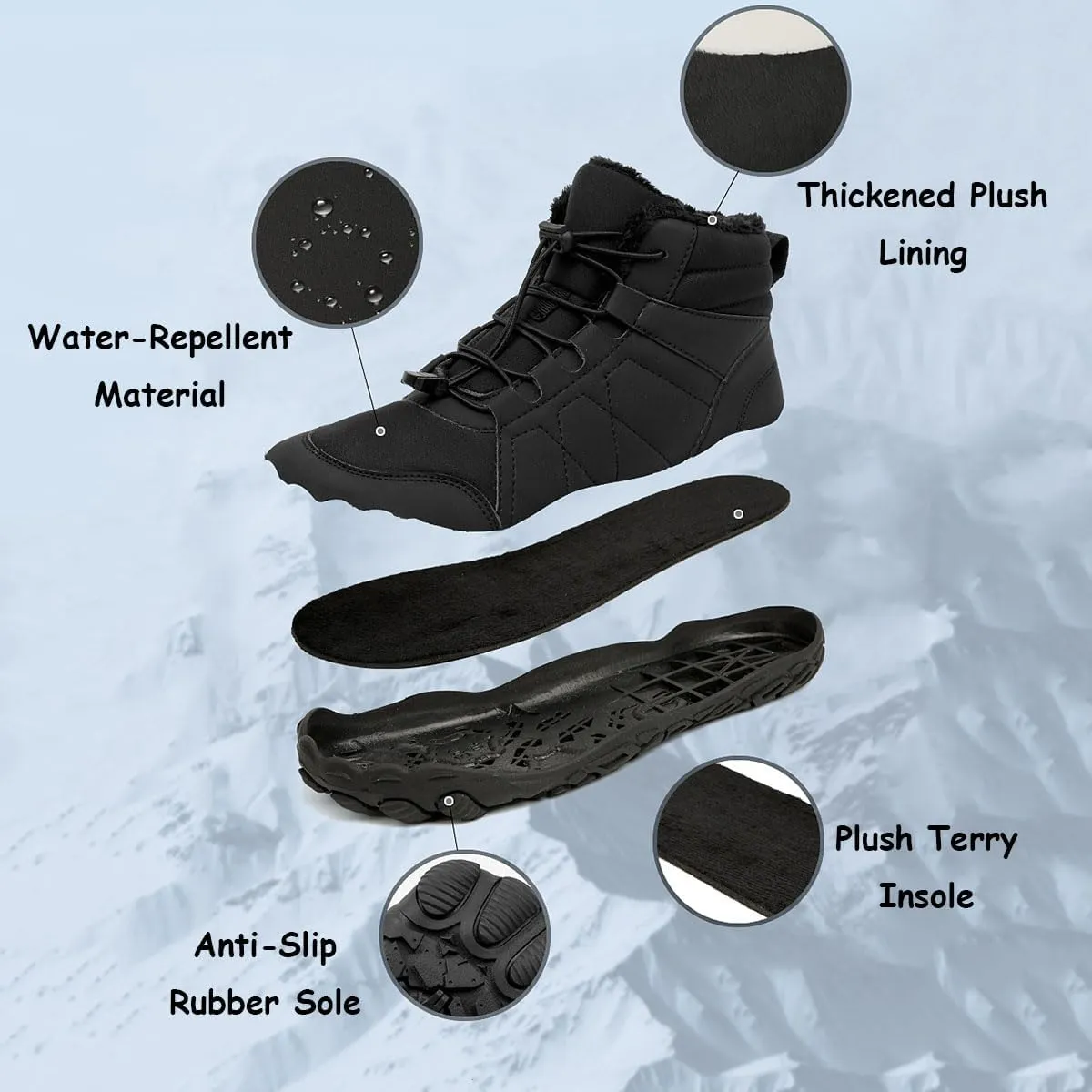 Hike Winter Footwear Barefoot Womens, Warm Waterproof Hiking Winter Barefoot Shoes Men, Anti-slip Barefoot Boots Winter