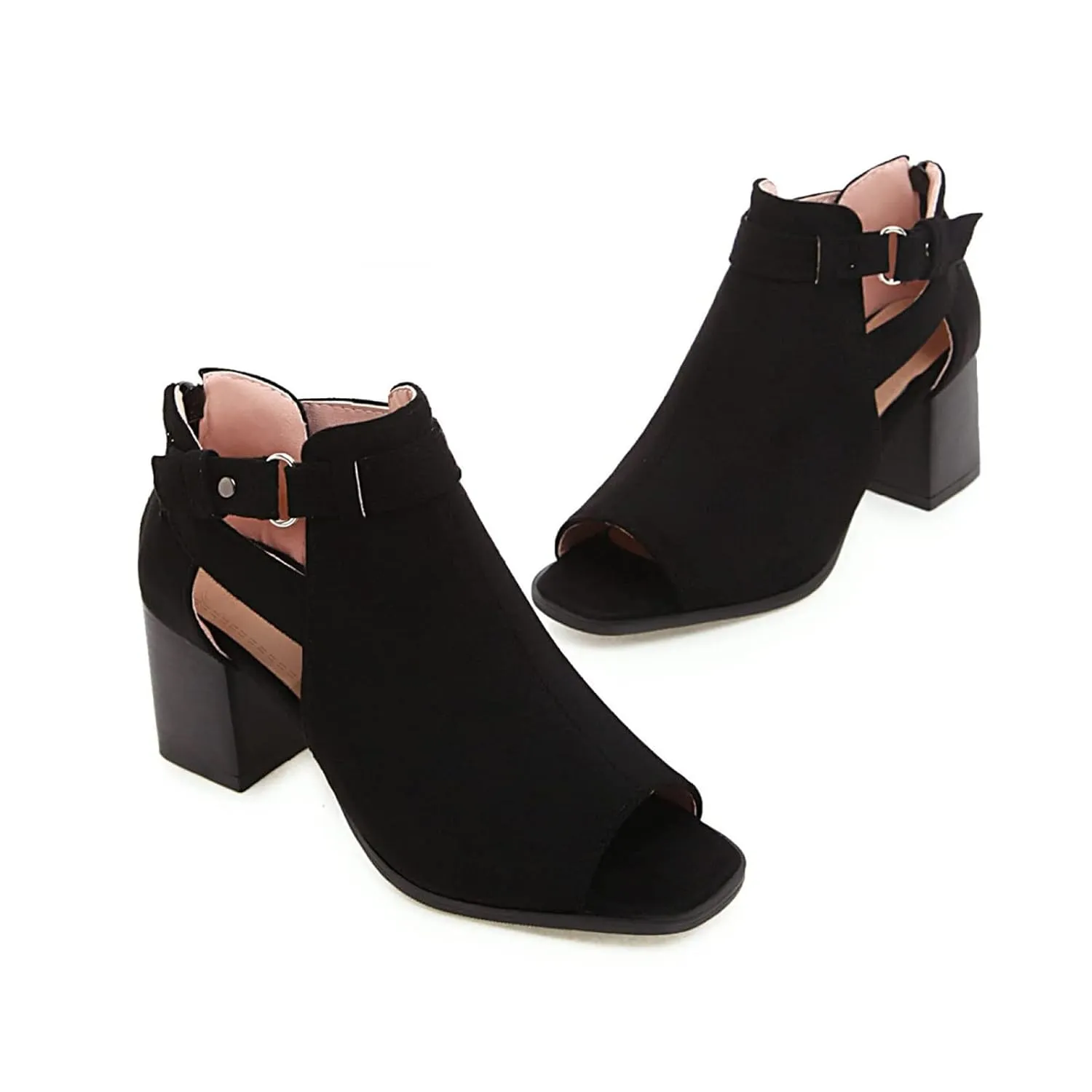 HINDOLA Women's Open Toe Heeled Sandal Women Cutout Sandals Buckled Ankle Strap Comfort Back Zipper High Heels Sandal