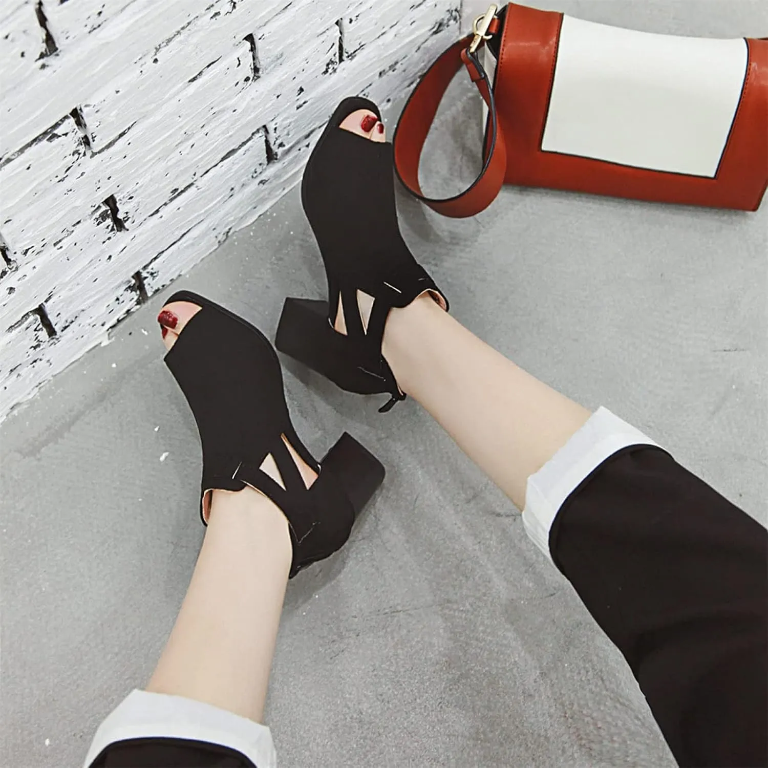 HINDOLA Women's Open Toe Heeled Sandal Women Cutout Sandals Buckled Ankle Strap Comfort Back Zipper High Heels Sandal