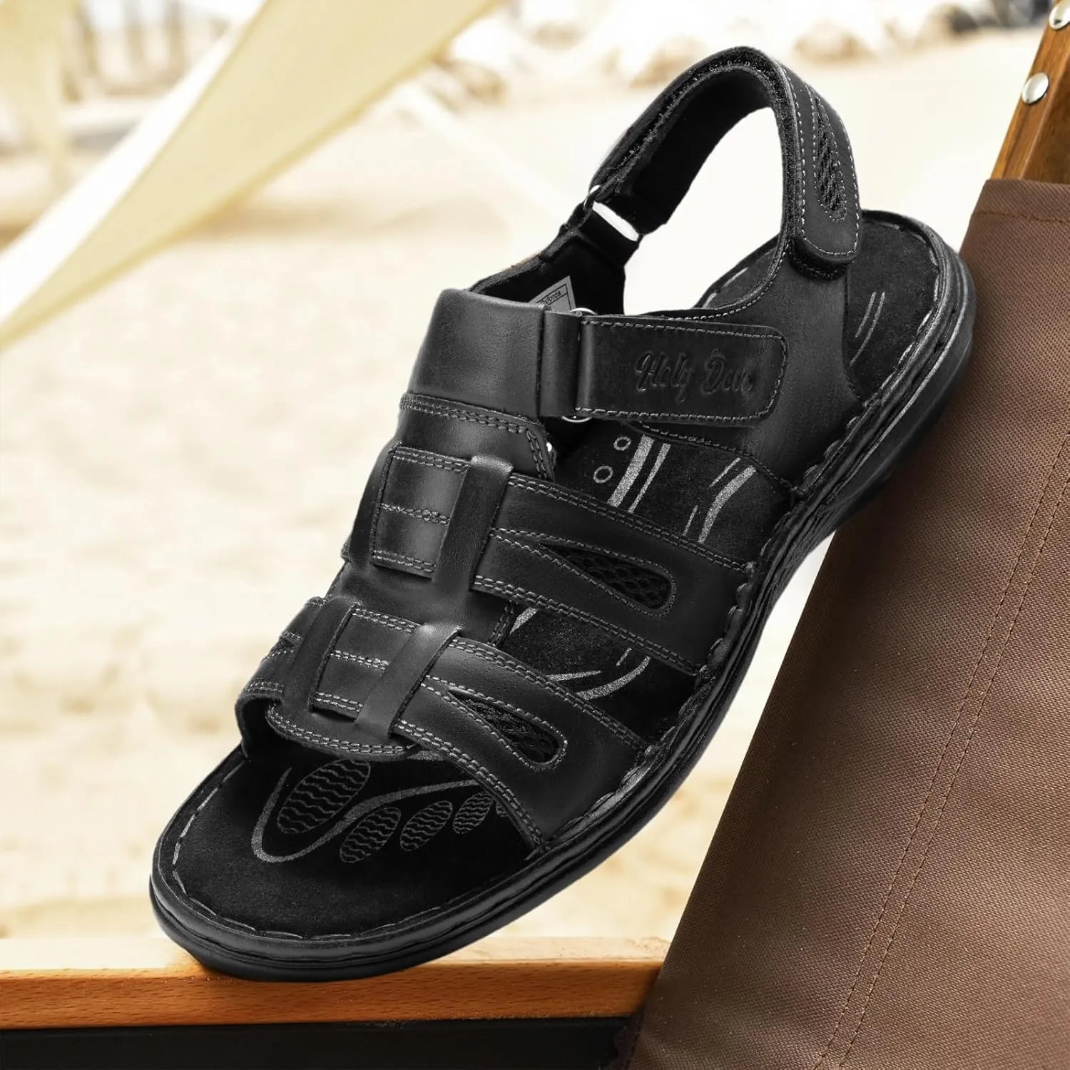 Holy dove Men's Sandals Open Toe Leather Fisherman Sport Hiking Outdoor Casual Summer Sandals Shoes for Men