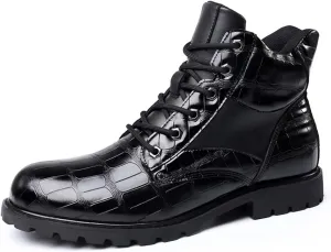 Hopomart Men's Cowhide Printed Pattern Boots,Men's High Top Casual Leather Boots,Waterproof Lace Up Formal Shoes