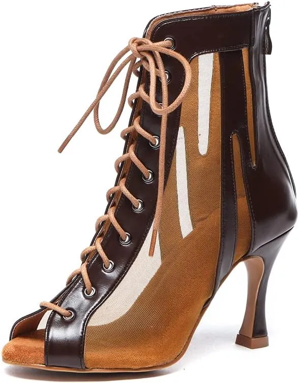 HROYL Women Open Toe Dance Boots Salsa Latin Ballroom Party Performence Jazz Heels Class Dance Shoes,Model QJW7235
