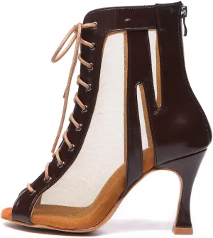 HROYL Women Open Toe Dance Boots Salsa Latin Ballroom Party Performence Jazz Heels Class Dance Shoes,Model QJW7235