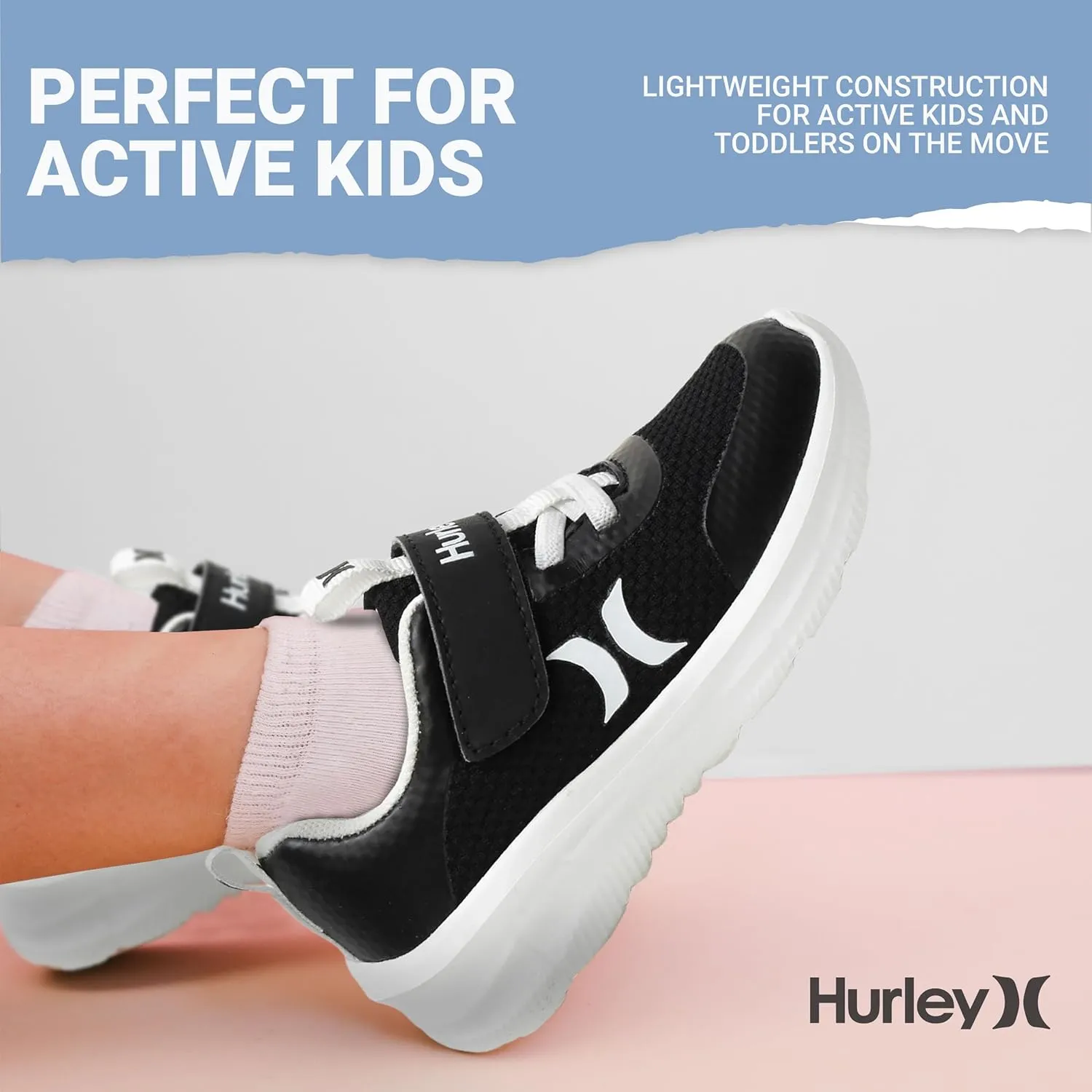 Hurley Kids Matson Athletic Sneakers with Adjustable Strap for Boys and Girls, Lightweight and Breathable Sports Sneakers, Kid's Running or Walking Shoes, Toddlers, Little Kids, and Big Kids