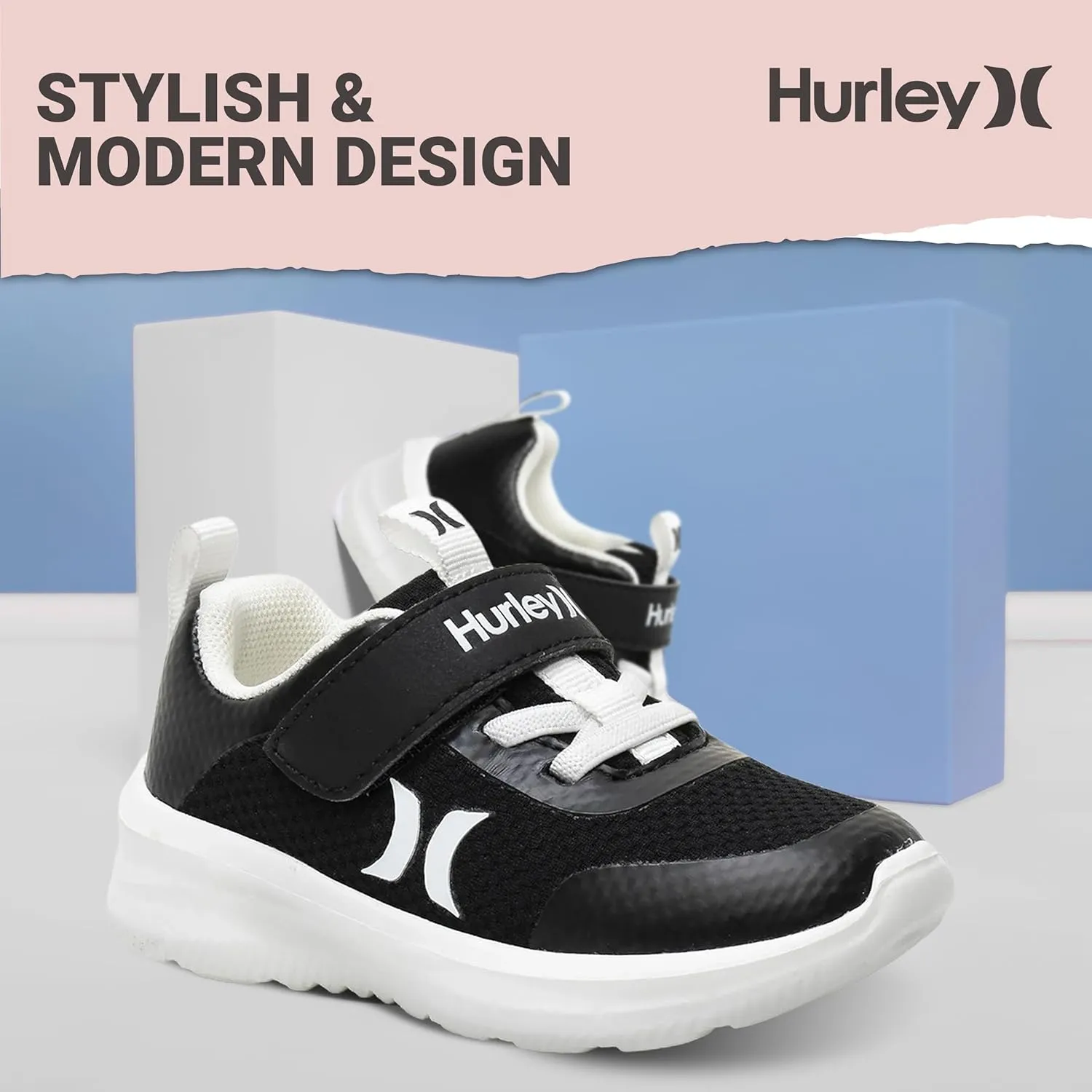 Hurley Kids Matson Athletic Sneakers with Adjustable Strap for Boys and Girls, Lightweight and Breathable Sports Sneakers, Kid's Running or Walking Shoes, Toddlers, Little Kids, and Big Kids