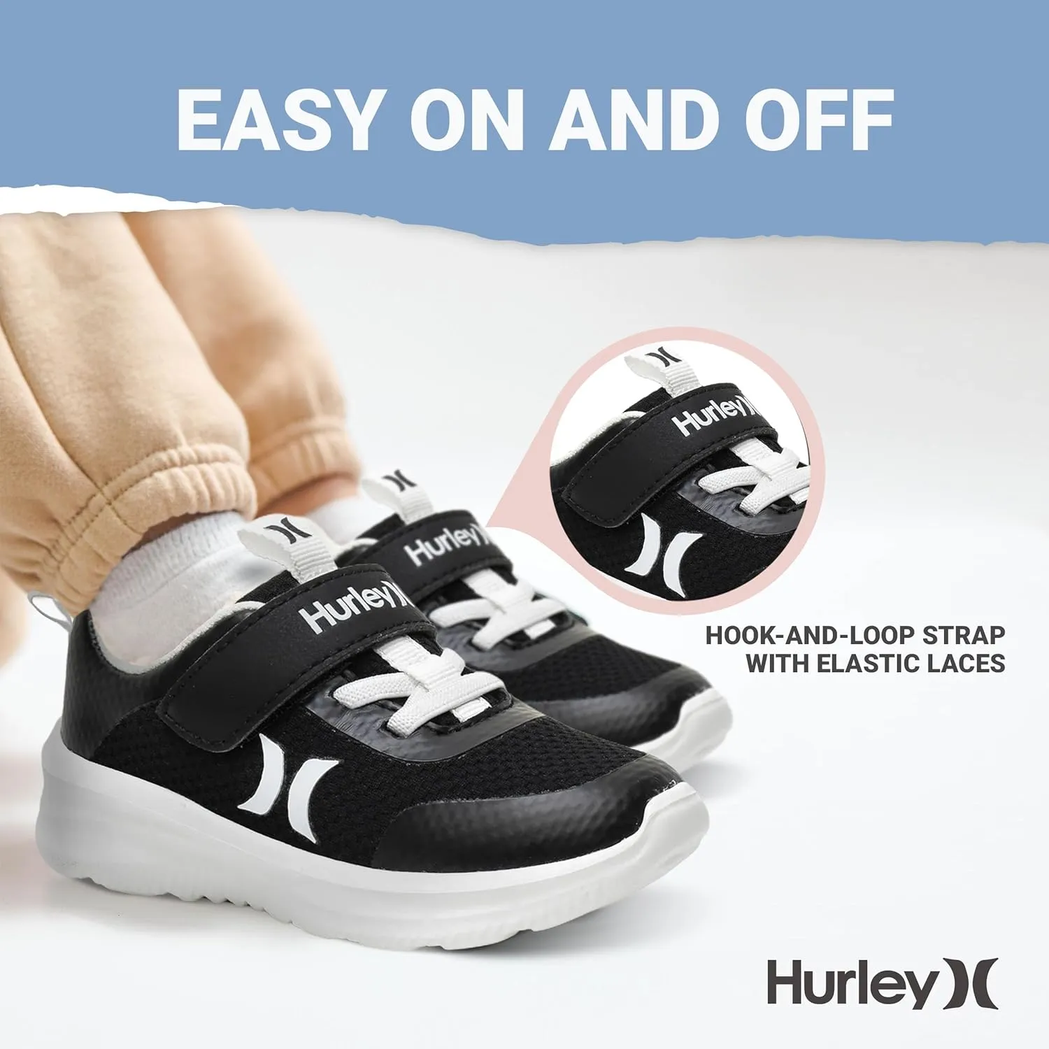 Hurley Kids Matson Athletic Sneakers with Adjustable Strap for Boys and Girls, Lightweight and Breathable Sports Sneakers, Kid's Running or Walking Shoes, Toddlers, Little Kids, and Big Kids