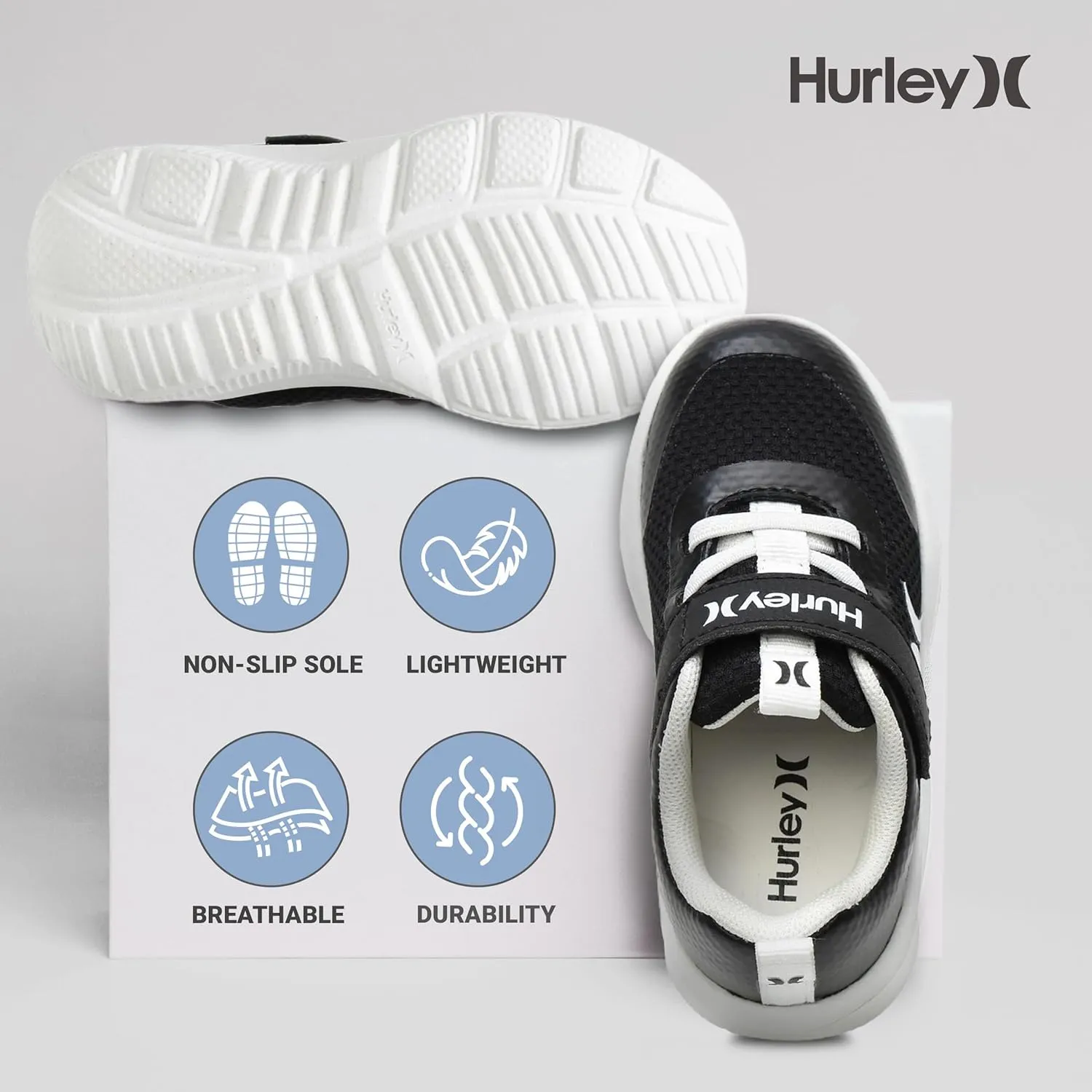 Hurley Kids Matson Athletic Sneakers with Adjustable Strap for Boys and Girls, Lightweight and Breathable Sports Sneakers, Kid's Running or Walking Shoes, Toddlers, Little Kids, and Big Kids