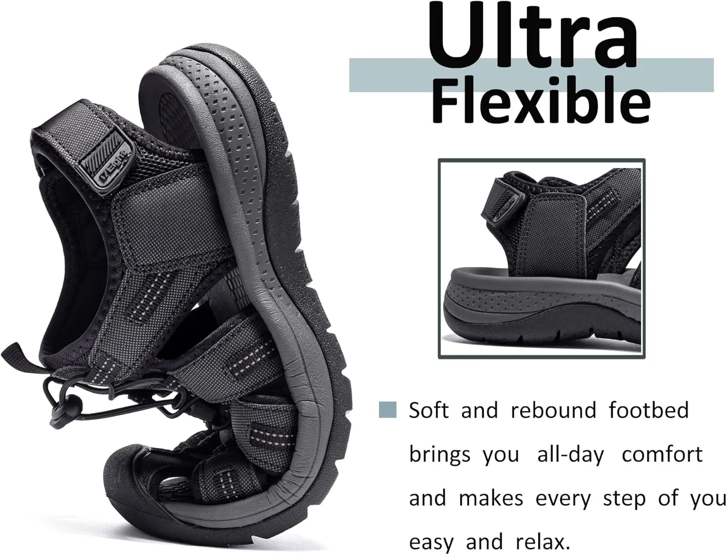i78 Mens Athletic Hiking Sandals Closed Toe Outdoor Sport Sandals for Trail Beach Walking Waterproof Lightweight Casual