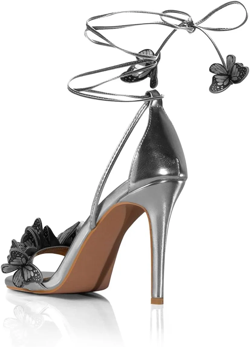 iadore Fashion Women Stiletto High Heel Shoes with Butterfly Decorations Lace up Summer Dress Sandals Size 5-12 US