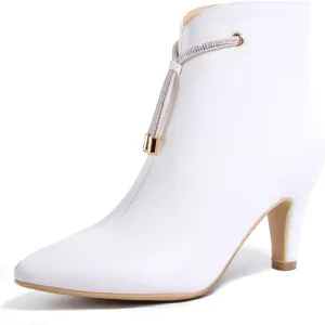 IDIFU Women's CLARA-Z Pointed Toe High Heel Ankle Booties Zipper Buckle Strap Short Boots