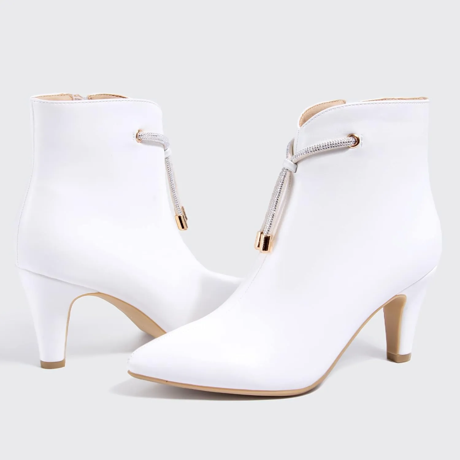 IDIFU Women's CLARA-Z Pointed Toe High Heel Ankle Booties Zipper Buckle Strap Short Boots