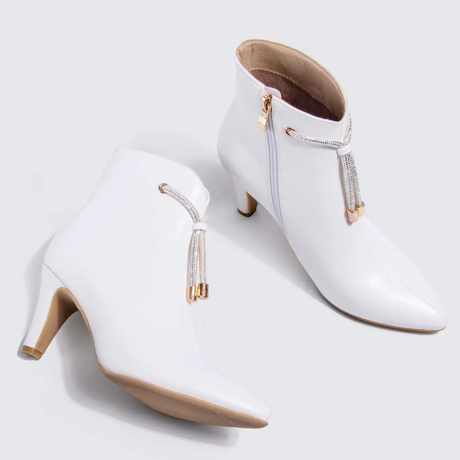 IDIFU Women's CLARA-Z Pointed Toe High Heel Ankle Booties Zipper Buckle Strap Short Boots