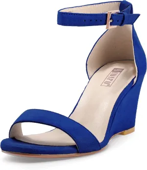 IDIFU Women's Classic Wedge Heels Sandals 3 Inch Ankle Strap Open Toe Evening Dress Wedding Shoes