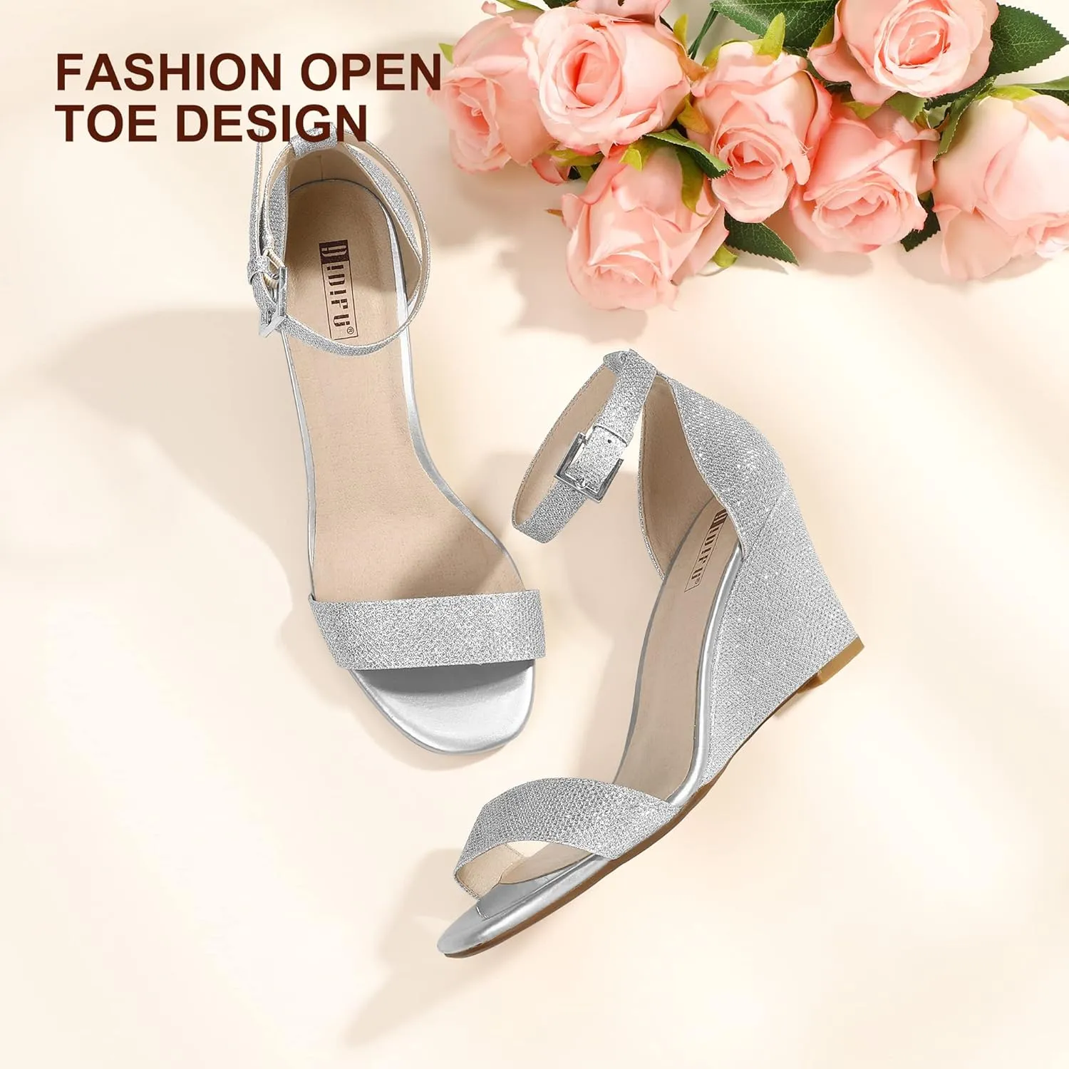 IDIFU Women's Classic Wedge Heels Sandals 3 Inch Ankle Strap Open Toe Evening Dress Wedding Shoes