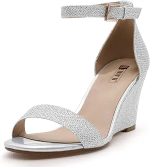 IDIFU Women's Classic Wedge Heels Sandals 3 Inch Ankle Strap Open Toe Evening Dress Wedding Shoes