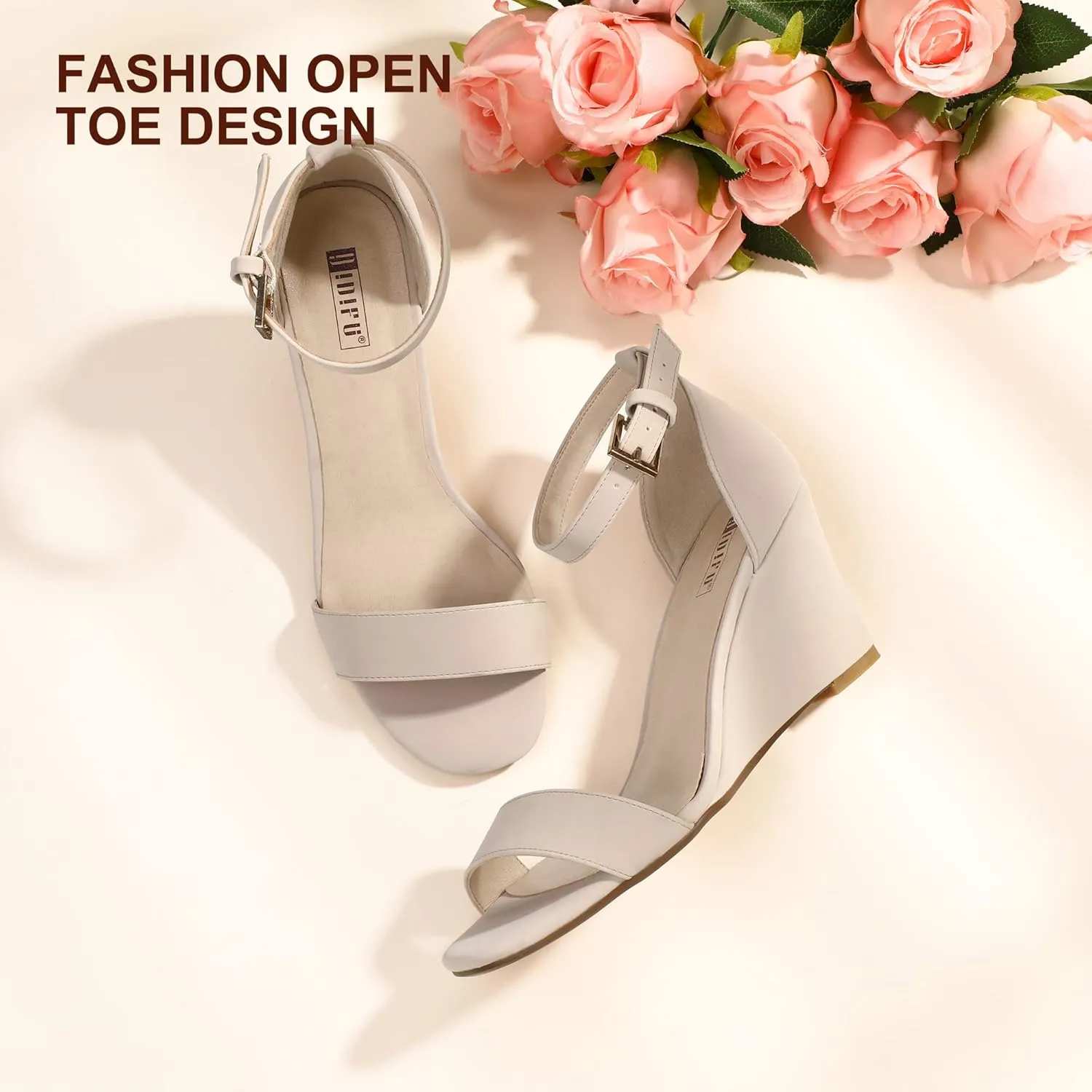 IDIFU Women's Classic Wedge Heels Sandals 3 Inch Ankle Strap Open Toe Evening Dress Wedding Shoes