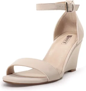IDIFU Women's Classic Wedge Heels Sandals 3 Inch Ankle Strap Open Toe Evening Dress Wedding Shoes