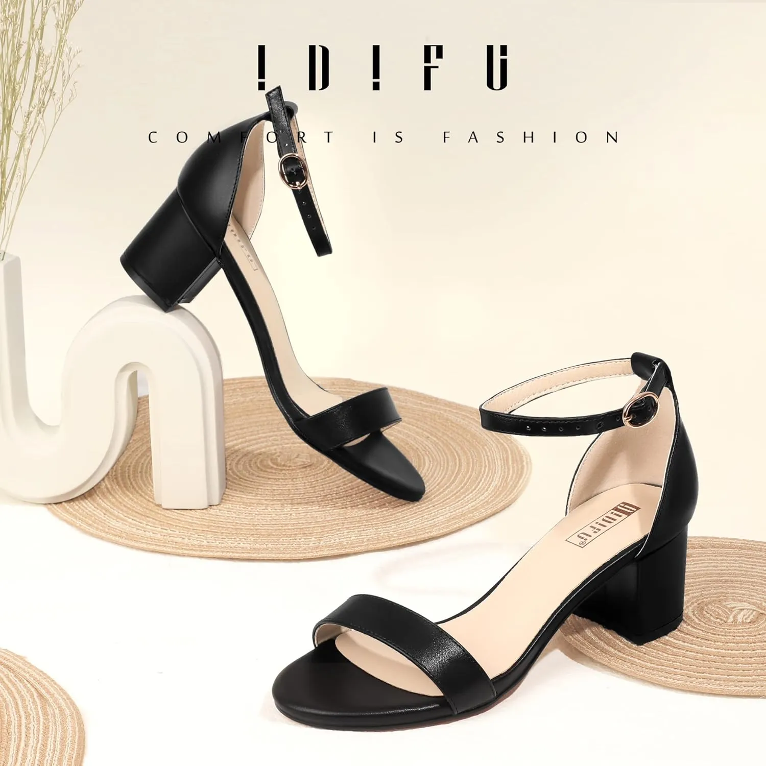 IDIFU Women's Cookie-LO Low Block Heels Chunky Sandals Ankle Strap Wedding Dress Pump Shoes