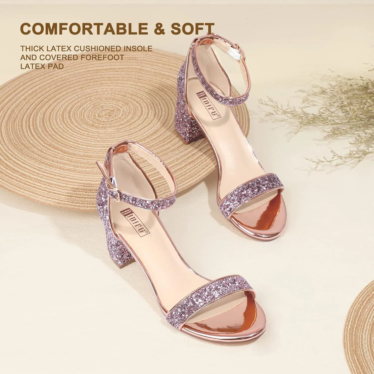 IDIFU Women's Cookie-LO Low Block Heels Chunky Sandals Ankle Strap Wedding Dress Pump Shoes