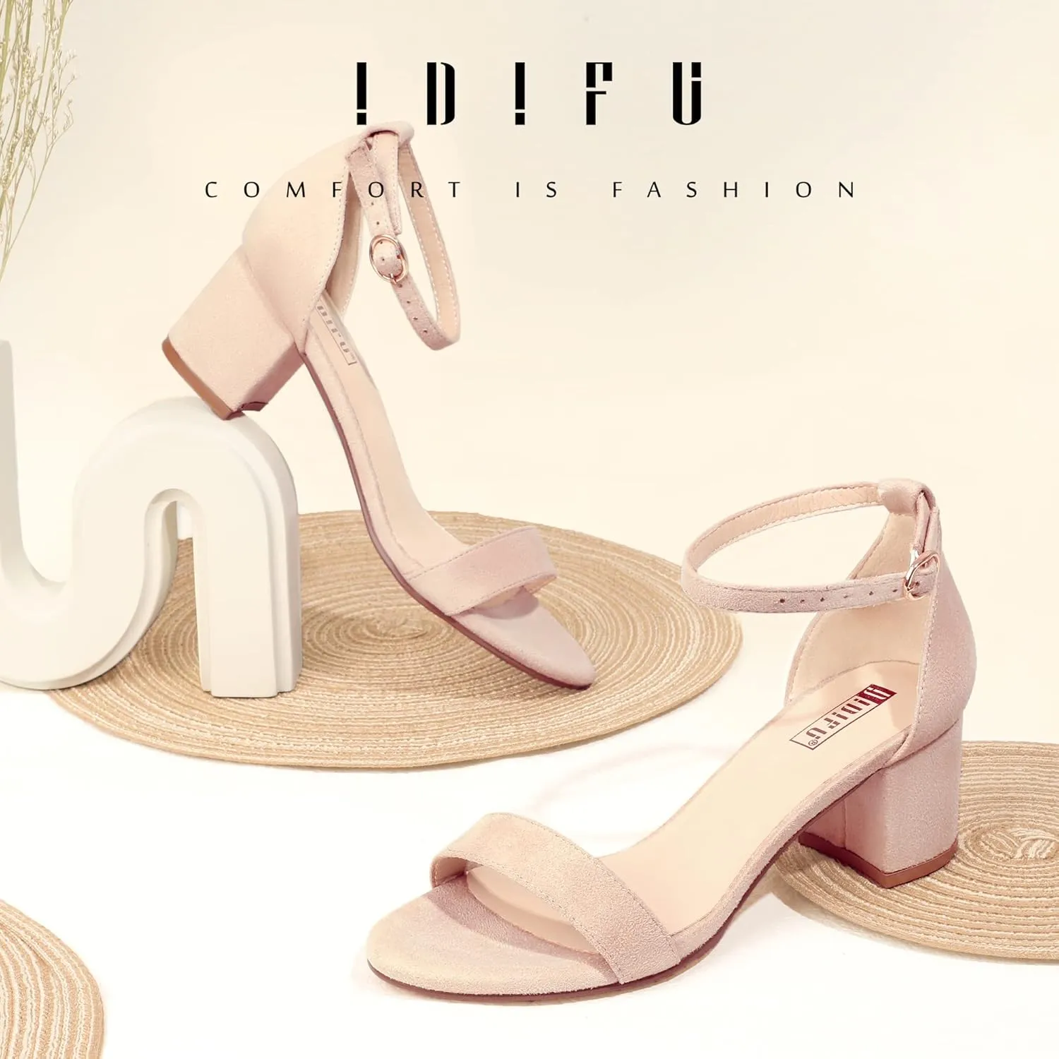 IDIFU Women's Cookie-LO Low Block Heels Chunky Sandals Ankle Strap Wedding Dress Pump Shoes