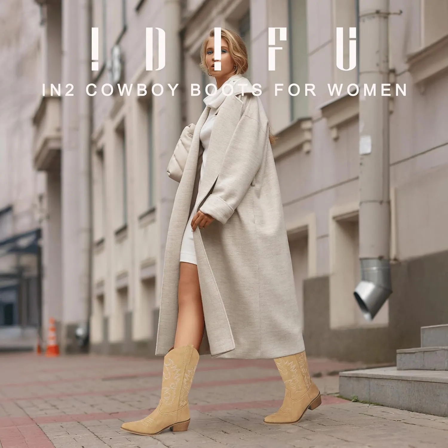 IDIFU Women's Cowboy Boots for Women Cowgirl Boots Western Boots Mid Calf Embroidered Chunky Low Heel Pointed Toe Country Boots Dress Cute Fashion Comfortable Cowboy Cowgirl Boots Booties