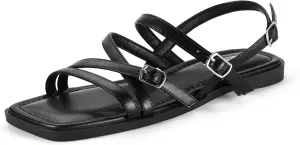 IDIFU Women's Strappy Sandals Square Open Toe Flats Sandals Gladiator Slingback Ankle Strap with Back Strap Summer Wedding Prom Work Party Comfortable Trendy Fashion Casual Dress Shoes