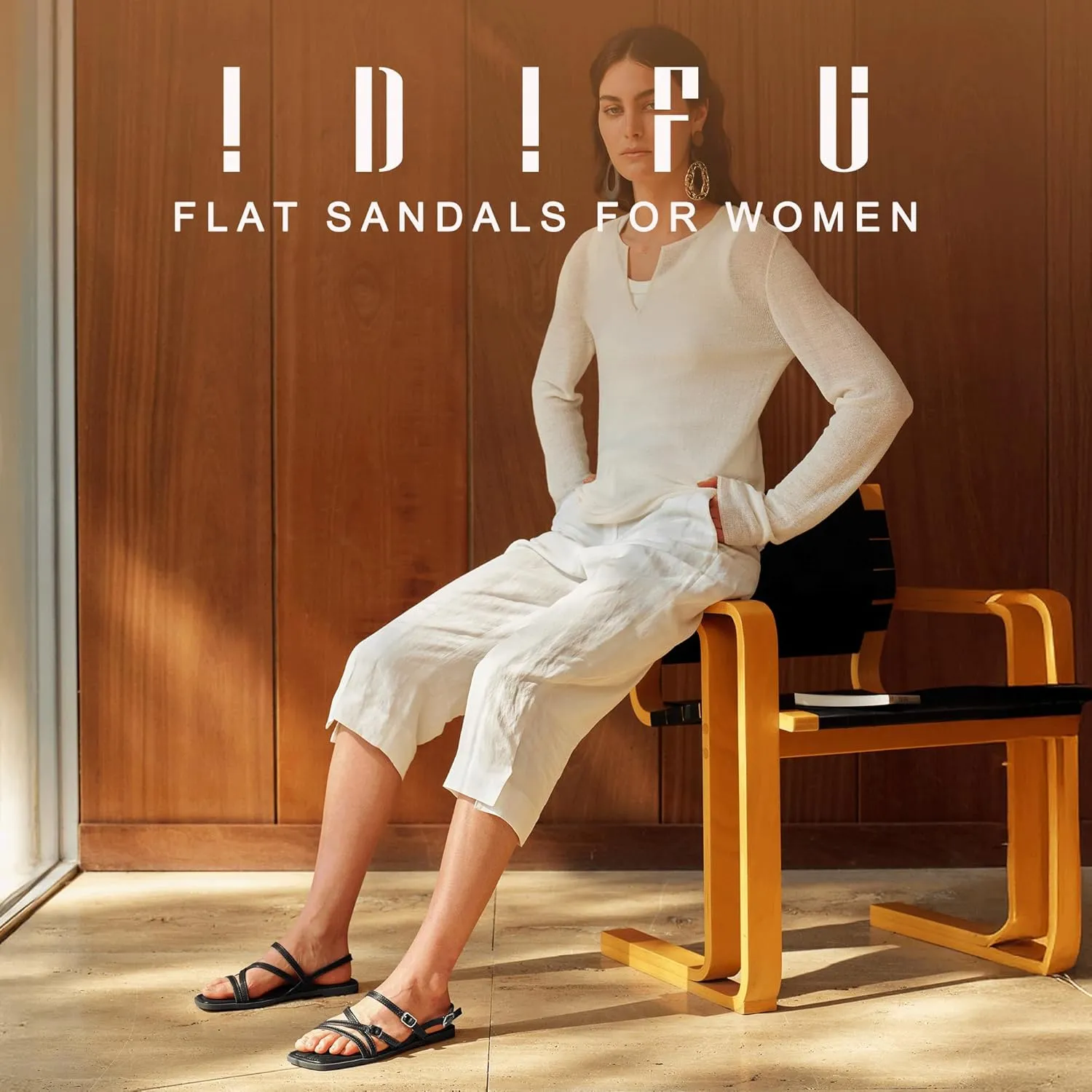 IDIFU Women's Strappy Sandals Square Open Toe Flats Sandals Gladiator Slingback Ankle Strap with Back Strap Summer Wedding Prom Work Party Comfortable Trendy Fashion Casual Dress Shoes