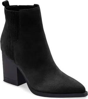 Imily Bela Womens Ankle Boots Pointed Toe Chunky Stacked Mid Heeled Faux Suede Leather Booties